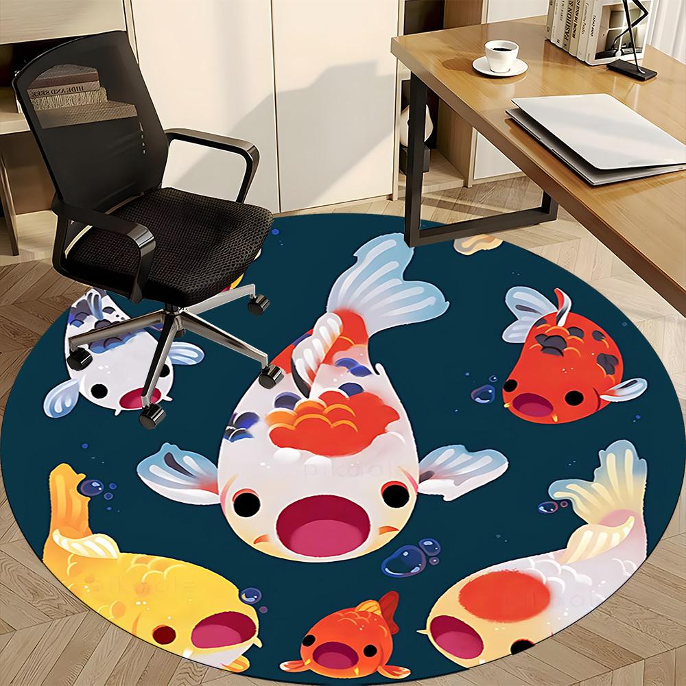 1pc Koi Pond Office Round Area Rug, Under Office Chairs Bedroom Living Room Home Decor, Room Deco
