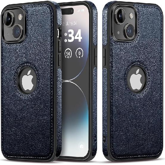 Classy Design Luxury Leather Phone Case for iPhone 15 Non-Slip Grip Full Body Ultra Slim Protective Case (2023,6.1”) (Brown)