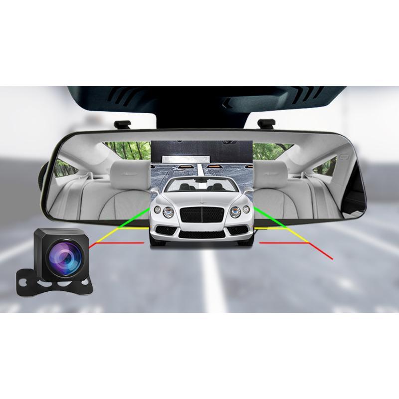 E-ACE Autospiegel DVR 4,3-Zoll-Dashcam FHD 1080P Videorecorder Doppelobjektiv-Rückspiegel mit 1080P-Rückfahrkamera
