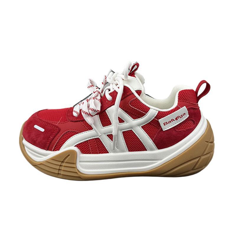 2025 Spring/Autumn Forrest Gump Lightweight Versatile Red Women's Trainer Shoes with Thick Soles