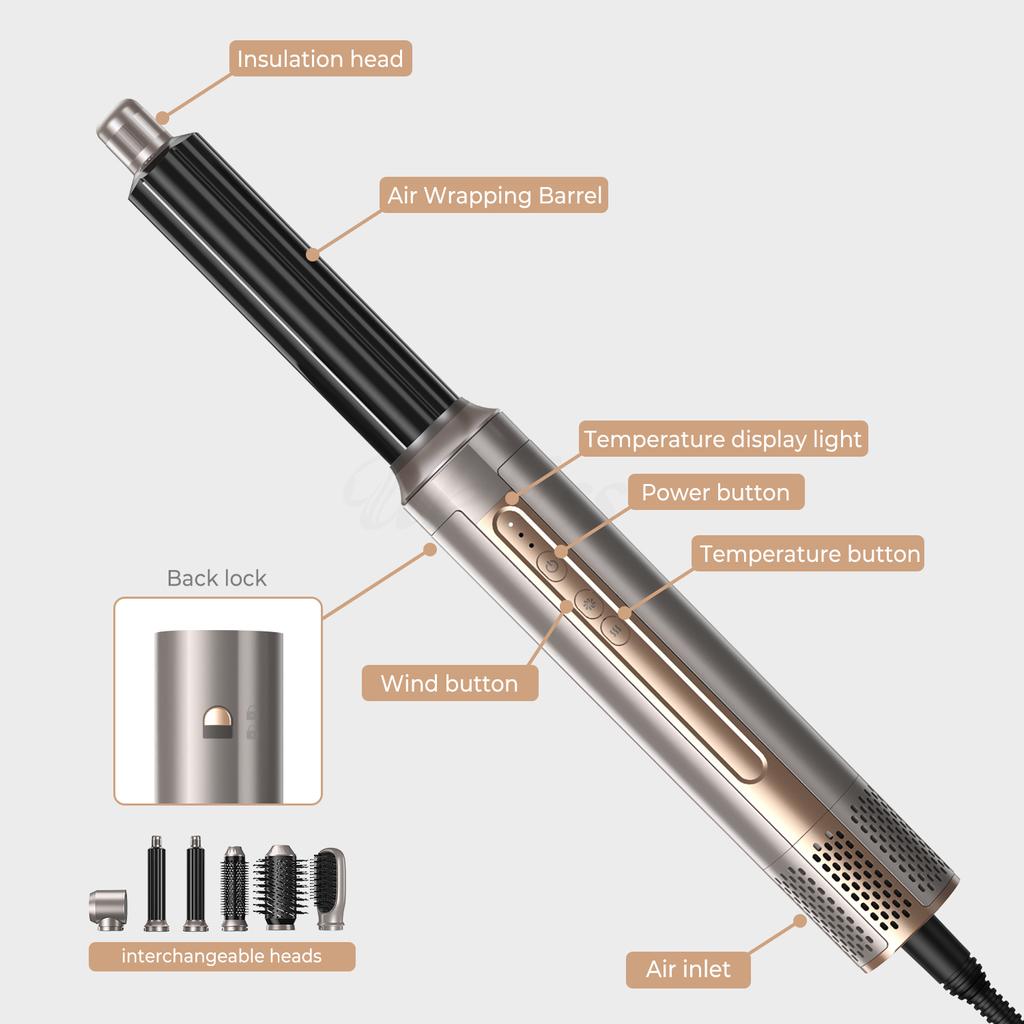 Hair Dryer Brush 6 In 1 Hot Air Brush Blow Dryer Brush In One with Volumizer Detachable Styler for Straightening Hair Curling