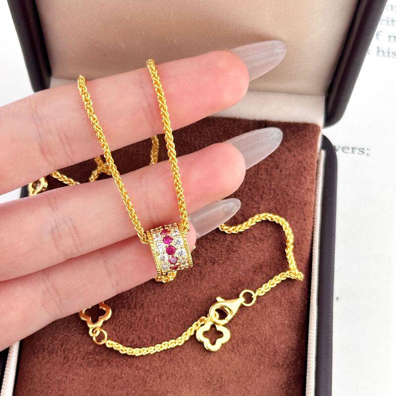 Elegant Rose Gold Plated Pendant Necklace With Sparkling Red Crystal Rhinestone Chain Women Gold