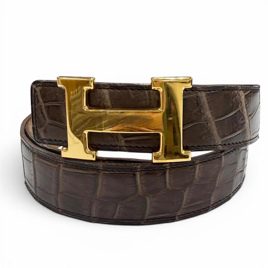 Very Good HERMES belt Polosus Dark brown Crocodile mens Used