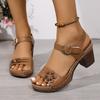 2025 New Wedge Heel Chunky Sole Sandals for Women Thick Heel Plus Size Floral Embellished Strappy Sandals