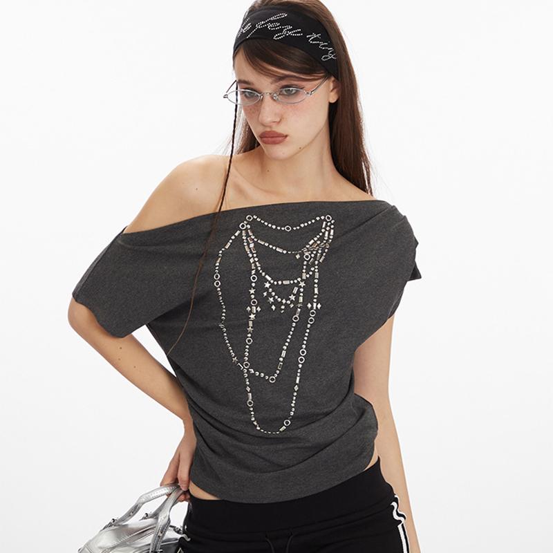 One Shoulder Short T-Shirt Cotton Tshirt Unisex Tops Tees Summer Short Sleeves T Shirt