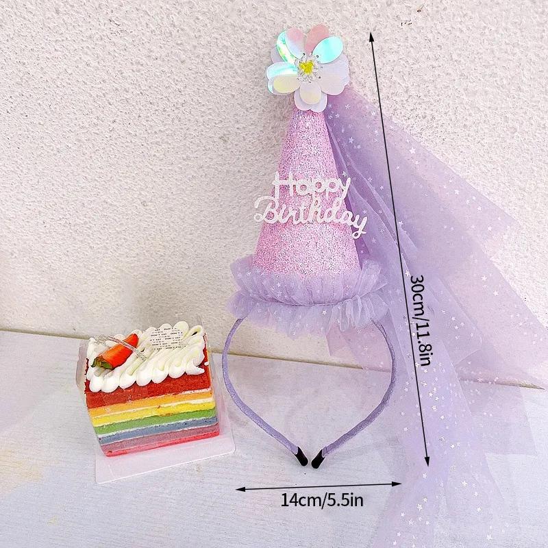 Birthday Party Hat Happy Birthday Hats Birthdays Cap Handmade Girl Princess Gauze Headband Birthday Party Decor Photo Props