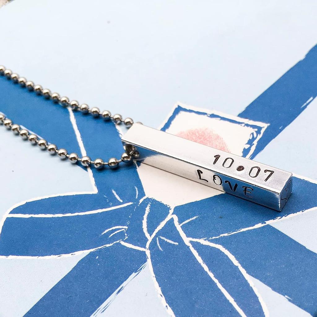 ABBECIAO 12PCS Aluminum 3D Rectangle Stamping Blanks - 1 1/2" x 1/4" Solid Bar Pendants for Necklace Keychain Making