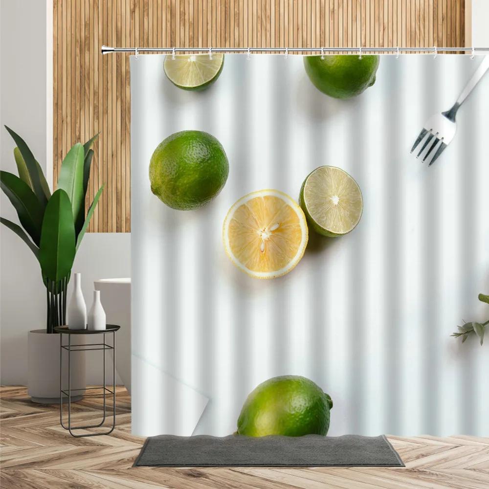 

Summer Fruits Shower Curtain Creative Lemon Orange Print Bathroom Decor Bathtub Screen Waterproof Polyester Fabric With Hooks W60H190(CM)-1 Pcs