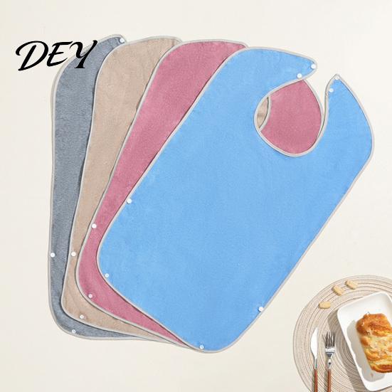 Solid Color Adult Bibs Large Bib, Waterproof Clothing Protector, with Deep Crumb Snap Buttons Catcher Design, Adjustable Closure Eating for