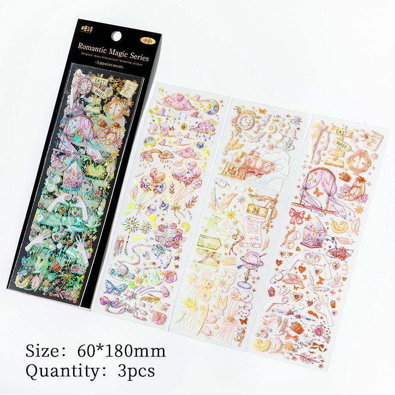 

3 pcs/lot INS Laser Bronzing Stickers Adhesive Diy Sticker for Planner Diary Album Scrapbooking Stationery supplies