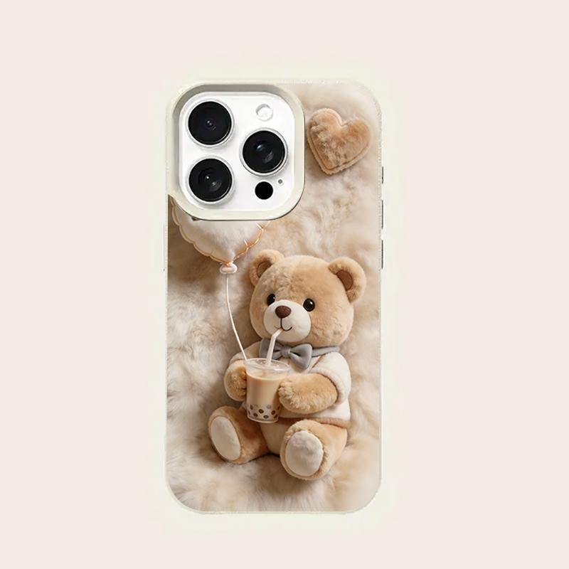 Pearl Milk Tea Bear Pattern Phone Case For iPhone 17 Pro Max 16 15 14 13 12 11 Pro 14 15 Plus 17 Air Silicone Soft Cover