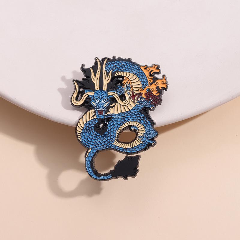 Creative Azure Dragon Brooch: Retro Styling Metal Pin for Clothes, Bags, and Apparel Jewelry.