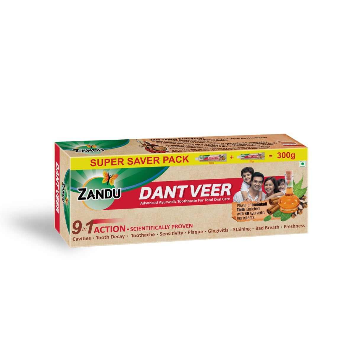 

Zandu Dantveer Ayurvedic Toothpaste With Irimedadi Oil Natural Oral Care Formula For Daily Fresh Breath And Teeth Cleaning 300 g
