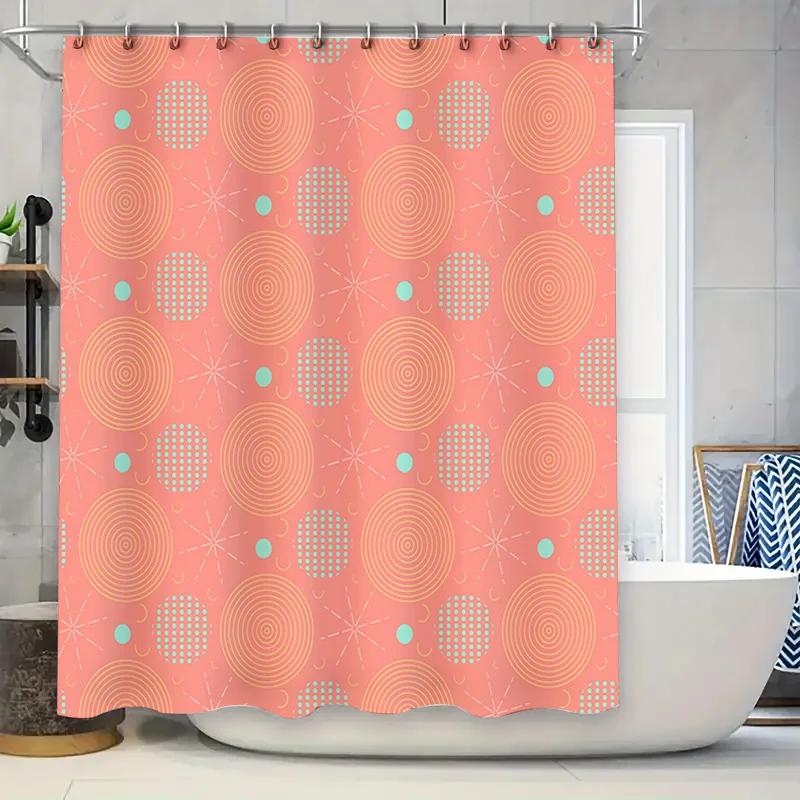

Vintage Inspired Bath Curtains With Coral Pink Circle Pattern Home Decor Shower Curtain Set For Bathroom Decoration Modern Kitch W60H190(CM)-1 Pcs