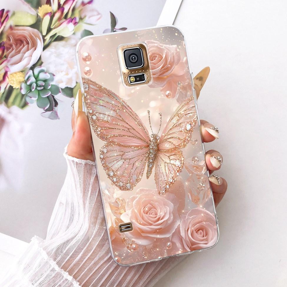 Transparent For Samsung S5 Case Fashion Butterfly Cute Cat Funny Painted Cover For Samsung Galaxy S5 SM-G900F SM-G900M Casing