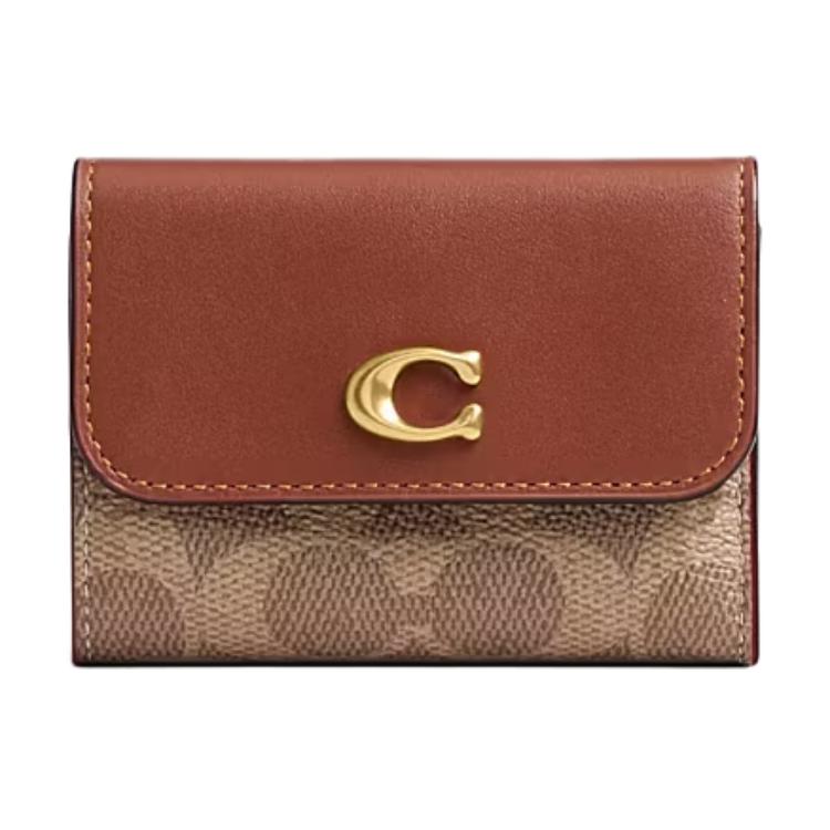 Coach Essential 10 Logo Classic Monogram Coated Canvas And Calfskin Wallet Women wallet Light-Brown CAN48-B4XHG Light Brown