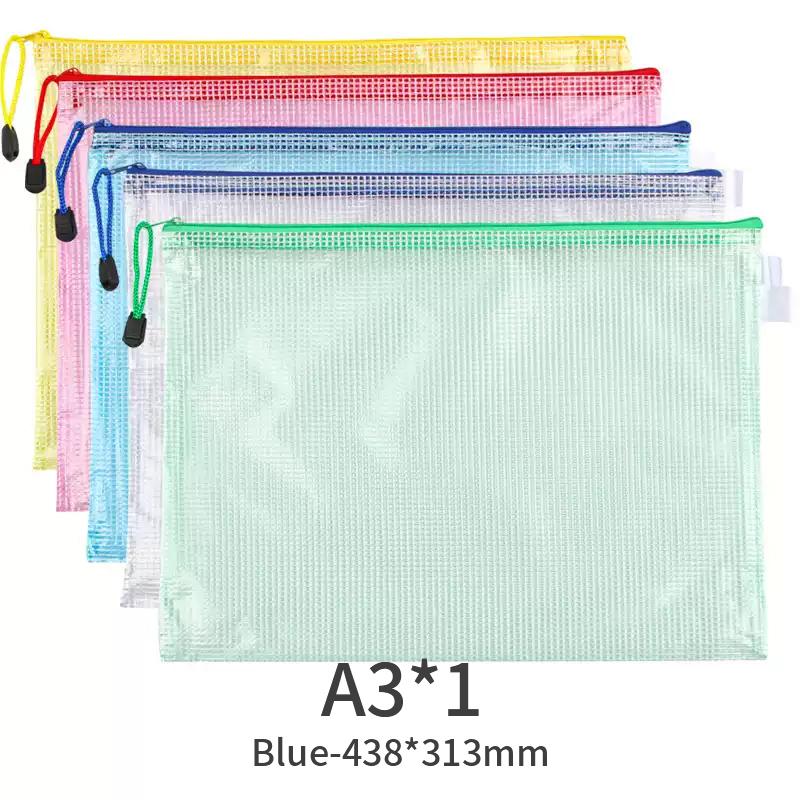 A3 A4 A5 A6 Portable Zipper File Bag Transparent Single-layer Mesh Student Test Paper Data Storage Bag Office Files Stationery