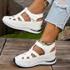 Women's White Platform Sandals Thick Sole Wedge Heels Hook-and-loop Strap Faux Cover Rubber Sole Strappy Summer Shoes