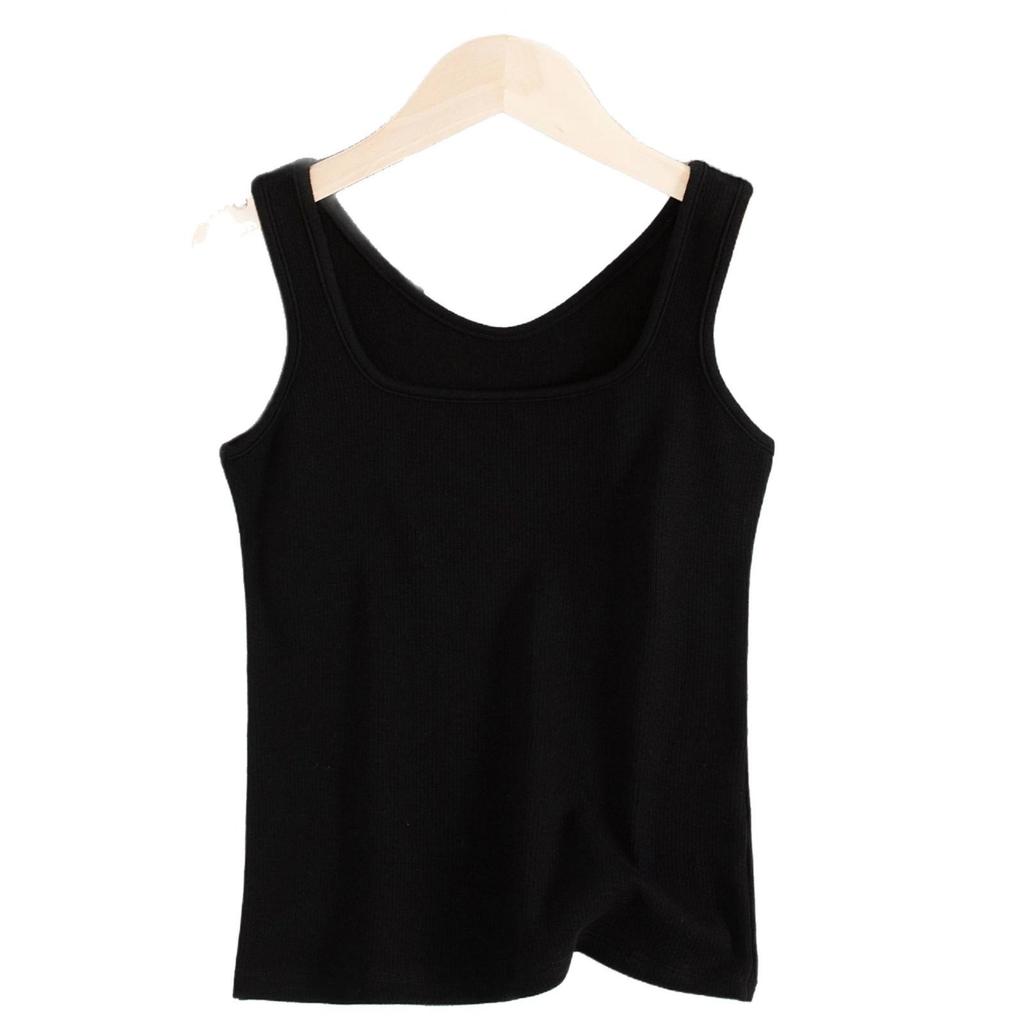 Women's Slim Fit Brushed Square Neck Camisole - Solid Color Warm Base Layer for Autumn and Winter