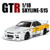 1/18 Nissan Skyline Ares GTR R34 Alloy Modified Wide Body Sports Car Model Diecast Raing Vehicle Car Model Sound Light Kids Gift