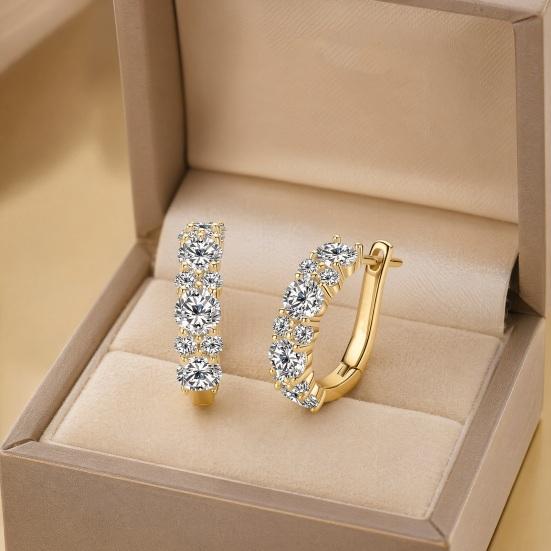 1 Pair Ear-buckle Earrings, Circle Earrings with Dazzling Cubic Zirconia, Layered Design Easy to Wear Round Earrings for Daily Wear