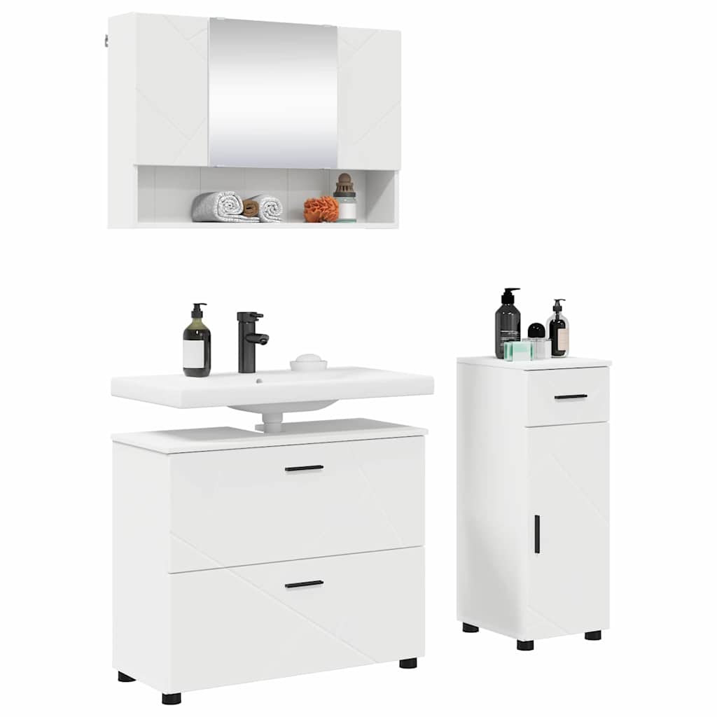Bathroom Furniture Set with Shelf 3 pcs White Plywood and Metal