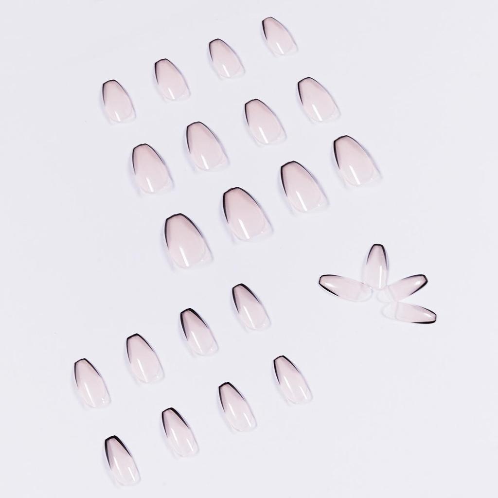Black French Short Ballet Wearable False Nails with Removable Nail Art Stickers