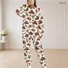 Women Plus Size Round Neck Long Sleeve Halloween Cactus Print White Two Piece Loungewear Set