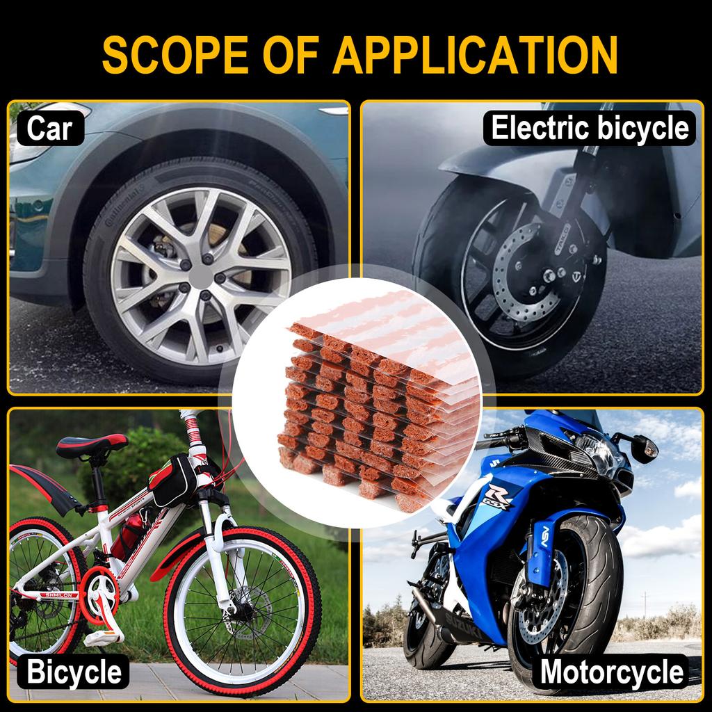 Car Tubeless Tire Repair Strips Kit Stiring Glue for Tyre Puncture Emergency Car Motorcycle Bike Tyre Repairing Rubber Strips