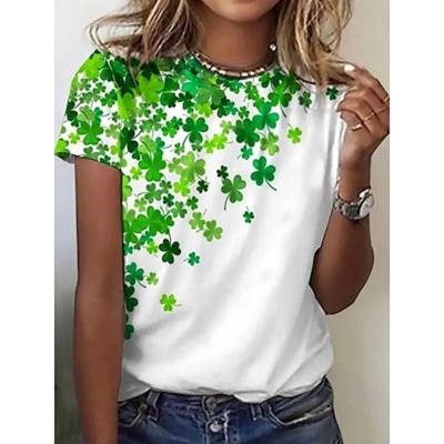 Patrick's Day Women's T Shirt Floral Casual Short Sleeve Round Neck Regular Tops Daily Print Green Summer