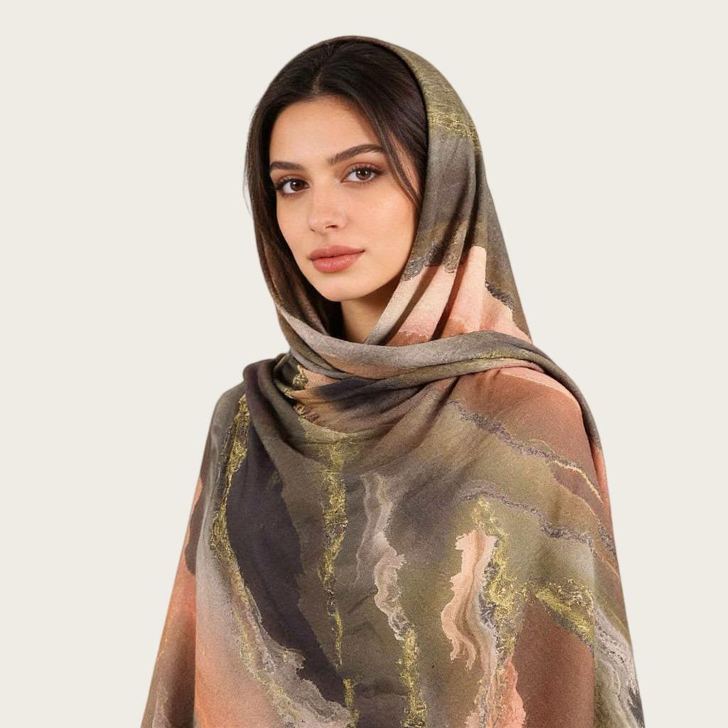 A217 Premium Watercolor Silk-Cotton Long Scarf & Turkish Headscarf