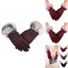 Luxurious Womens Fashion Winter Outdoor Sport Warm Fur Crystal Thick Finger Gloves Mittens