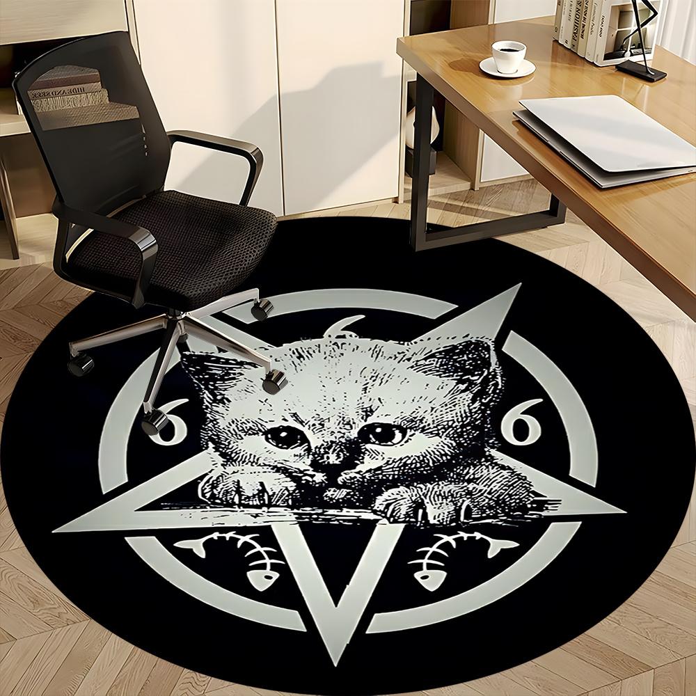 1pc Kitty Pentagram Office Round Area Rug, Indoor Mat Suitable ForOffice, Under Office Chairs Bedroom Living Room Home Decor, Room Deco u23
