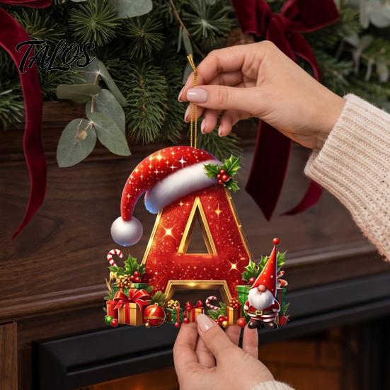 Christmas Tree Decoration 26 Pcs Letters Ornaments, A-Z Alphabet Acrylic Hanging Ornament Decoration, Personalized Initial Pendant with Santa Hat for
