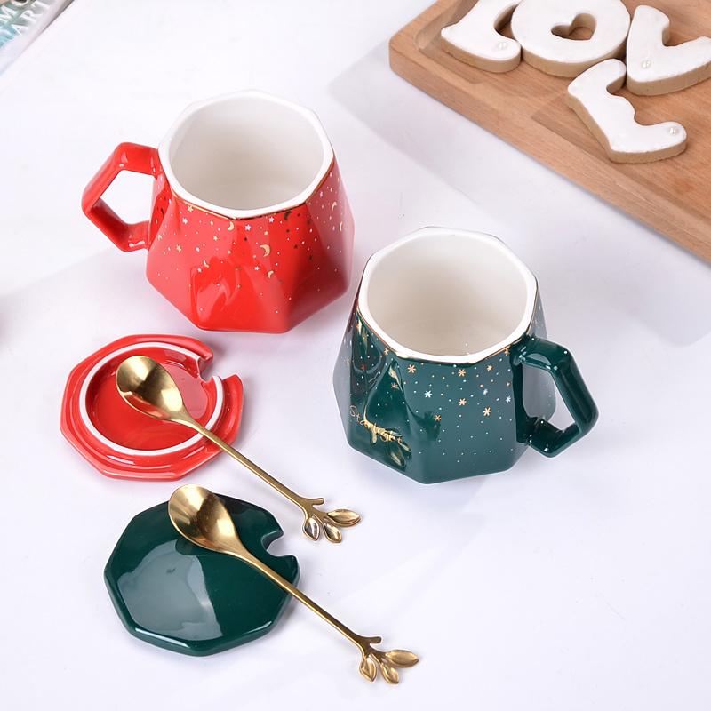 Creative Personality Trend Coffee Cup Nordic Style Ceramic Cup with Lid and Spoon Office Water Cup Gift Set