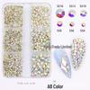 Nail Art Rhinestones: Mixed Color AB Light Pink Champagne Glass Set - Six Grids