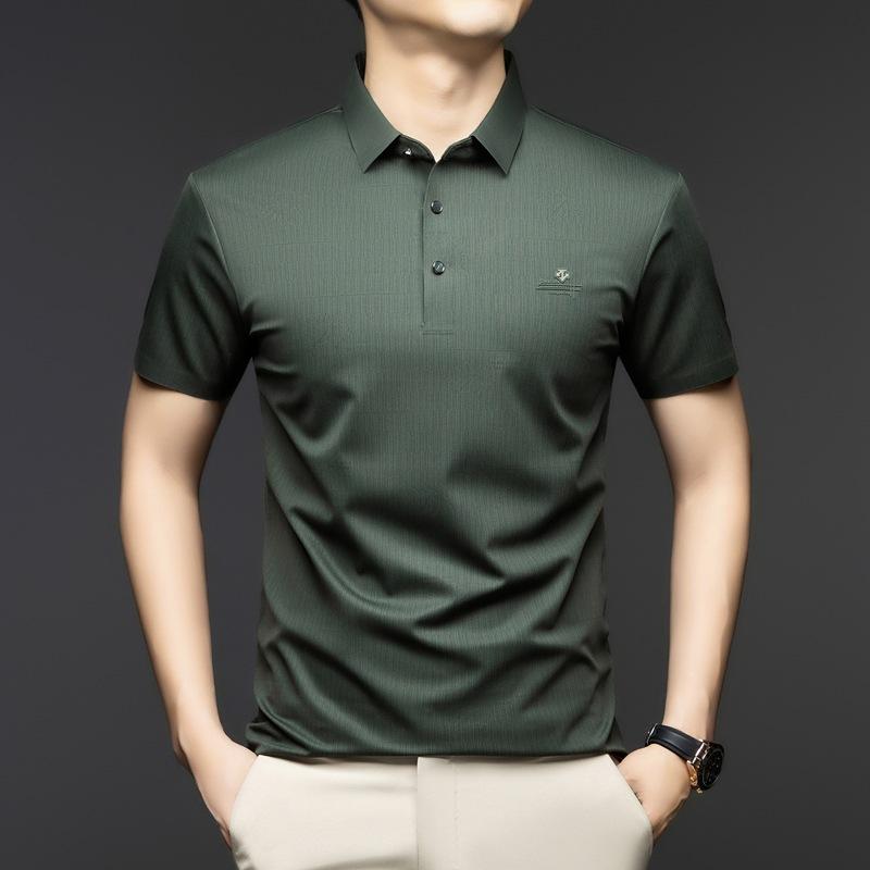 High-End Short-Sleeved T-Shirt Men'S Thin Solid Color Cold Silk Cool Business Lapel Trendy Men'S Polo Shirt