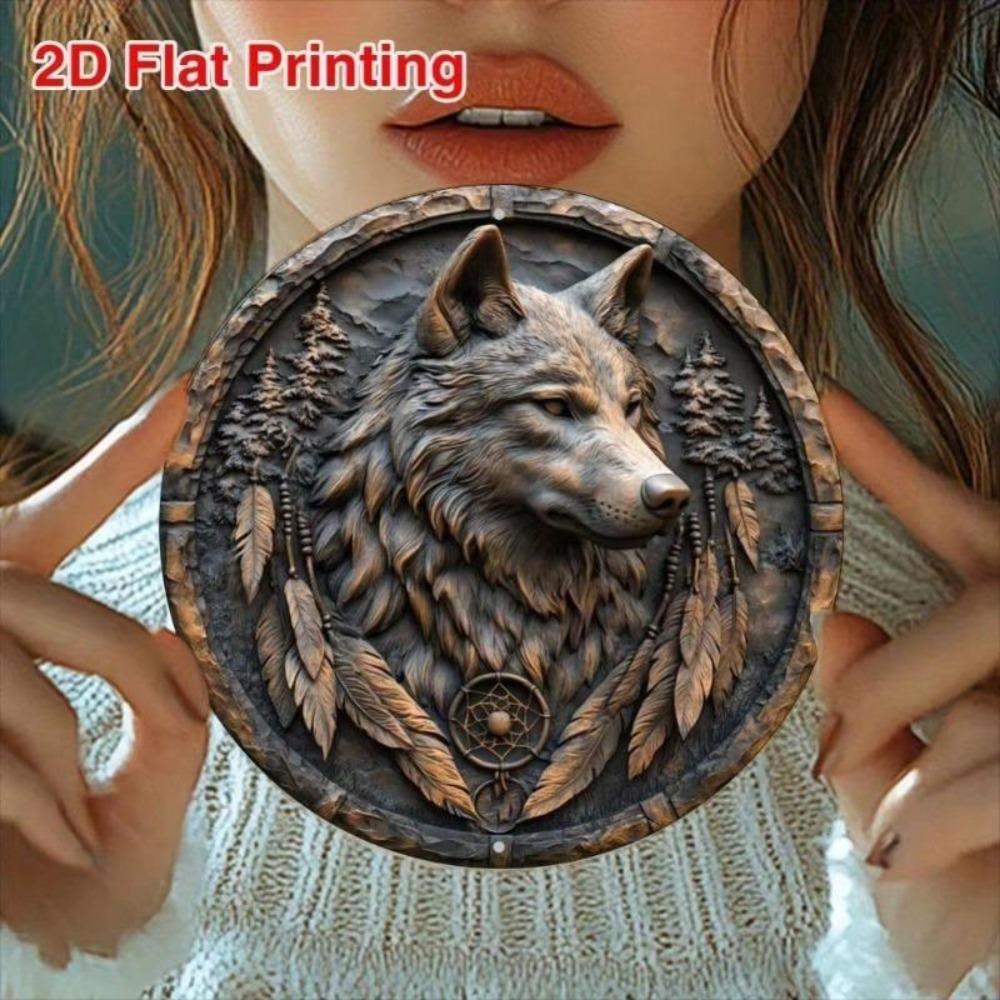 Wolf Moon Metal Wall Art Round Aluminum Plaque 8x8 Inch Kitchen Decor Sign