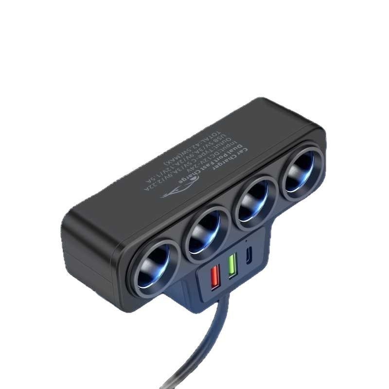 Multifunctional 4-Port Car Charger with QC3.0, USB, and PD Fast Charging (12V/24V Universal)
