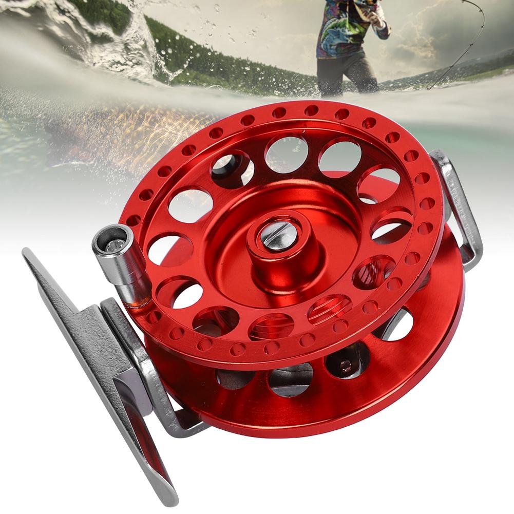 Vordere Eisangelrolle Fliege Vollmetall mit Entladekraft RolleRot Rechte Hand