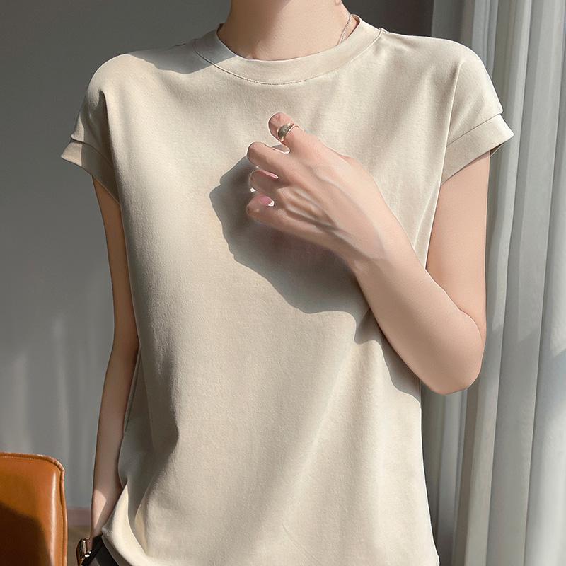 Mercerized Cotton O-neck T-shirt Summer Solid Color Sleeve Top Casual and Comfortable Short-sleeved Women's Clothes
