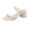 Large size thick-heeled sandals for women's summer new mid-heel one-word cool slippers for women's two fashion high-heeled sandals