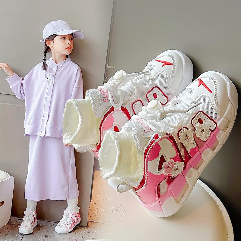 2025 Spring New Girls Leather Soft Sole Sneakers Children's Fashion Casual Shoes Medium and Older Children's Running Shoes Girls