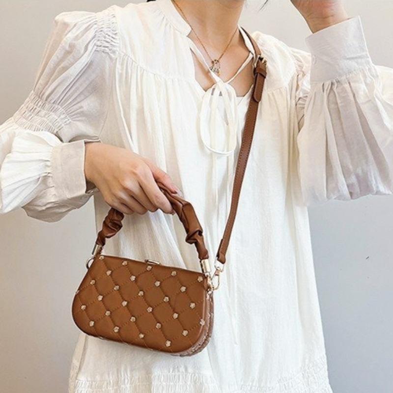 Beading Pu Shoulder Bags Women Chain on Sale  High Quality Hasp Small Square Bags Solid Fashion Crossbody Bags