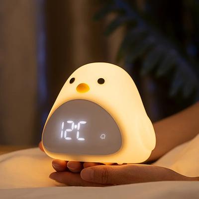New Cute Cartoon C2 Time Bird Night Light Alarm Clock - Silicone USB Bedside Lamp with LED - Adorable Children Baby Gift