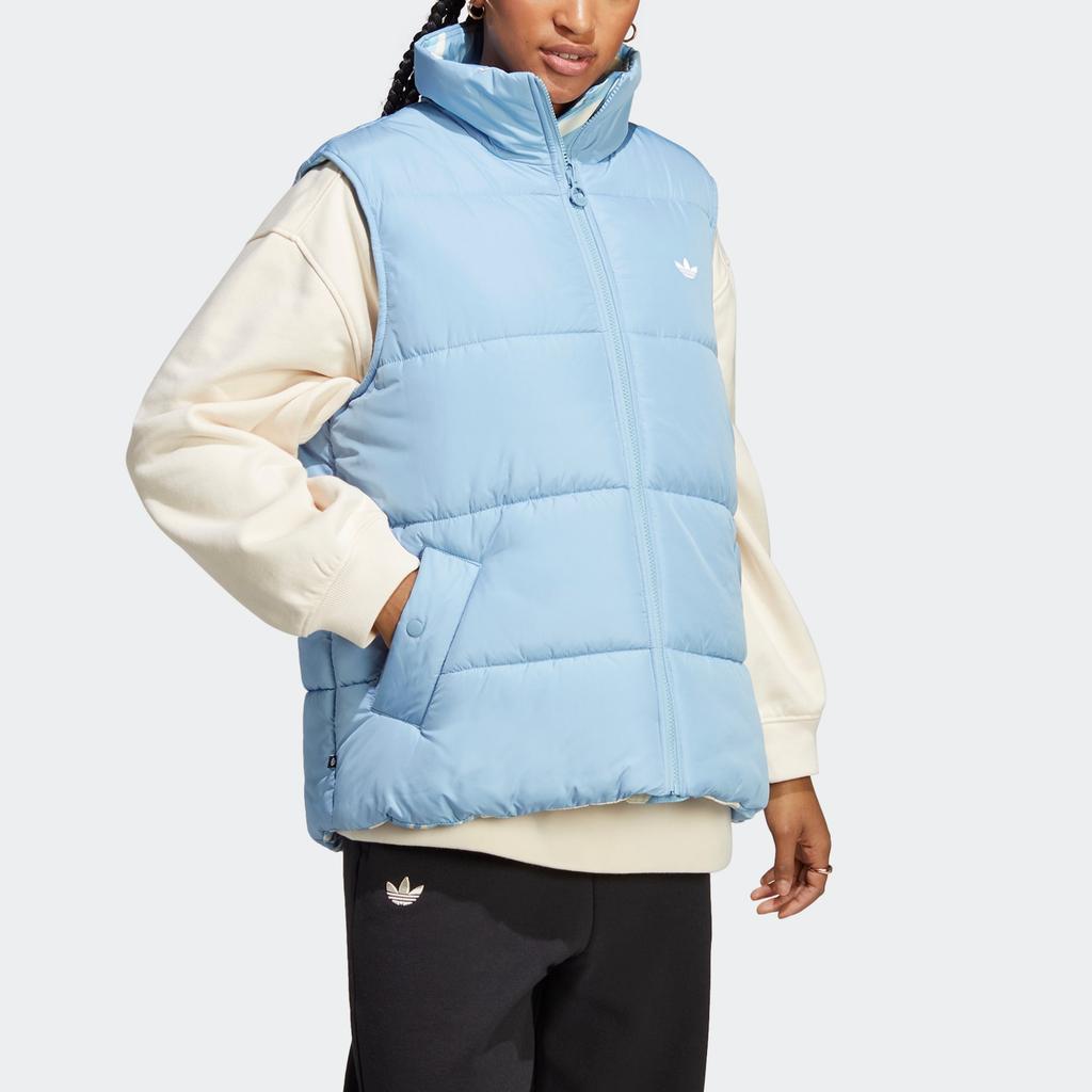 Adidas Originals Reversible Vest Solid Color Logo Stand Collar Zipper Double-Sided Vest Women Vests Sky-Blue IJ8186