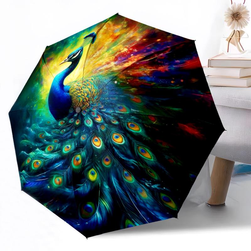 Peacock and Floral Fantasy Outdoor Automatic Umbrella Retractable Design with 8-Rib Durability Lightweight Perfect Gift for Friends Family