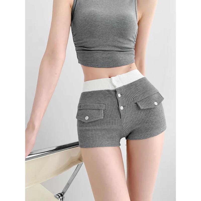 Women s High Waist Floral Ribbed Knit Fitted Shorts S