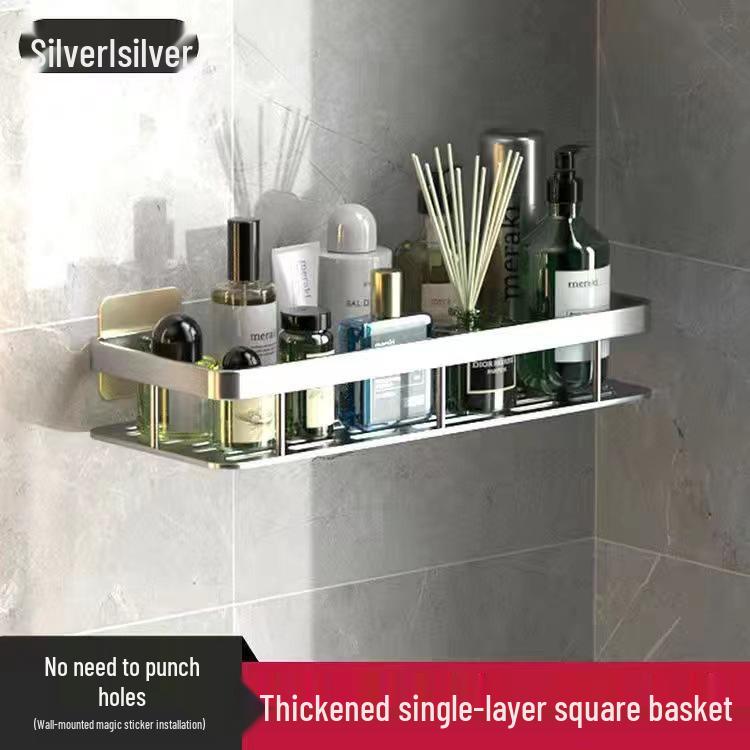 Punch-Free Aluminum Corner Bathroom Storage Rack