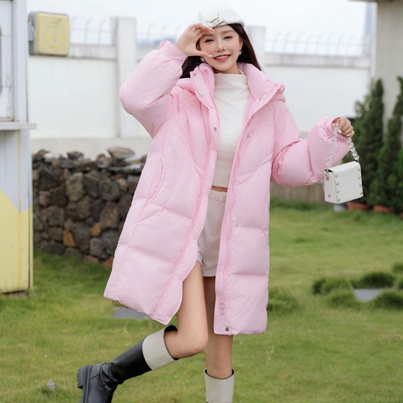 

Medium and long down jacket women s 2025 winter new thickened bud hat puff feeling life-saving winter coat tide M
